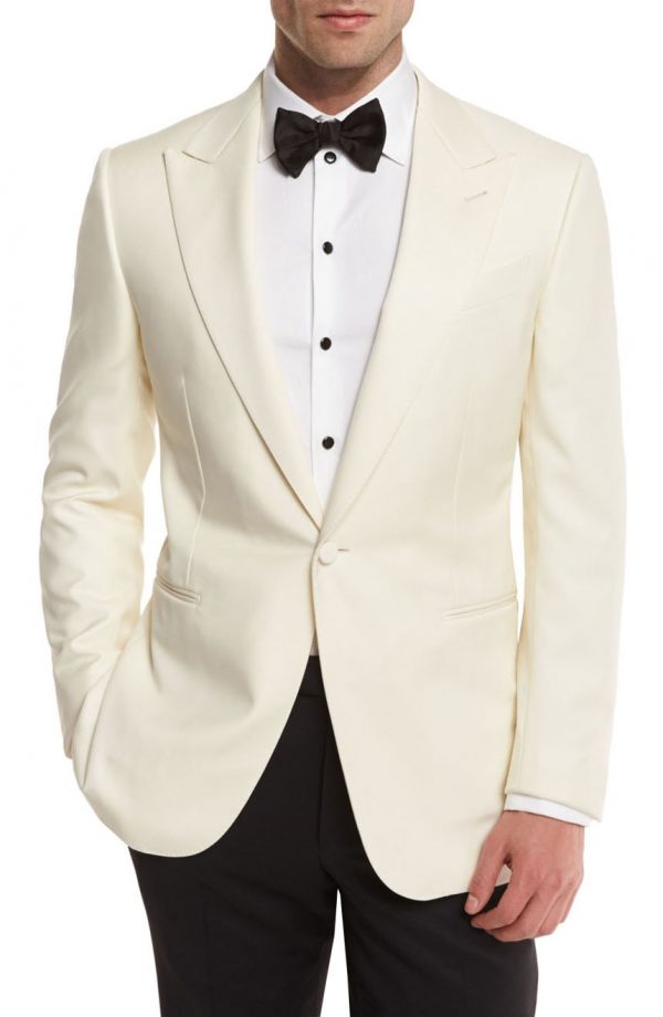 Off-white dinner jacket for men, full front view.