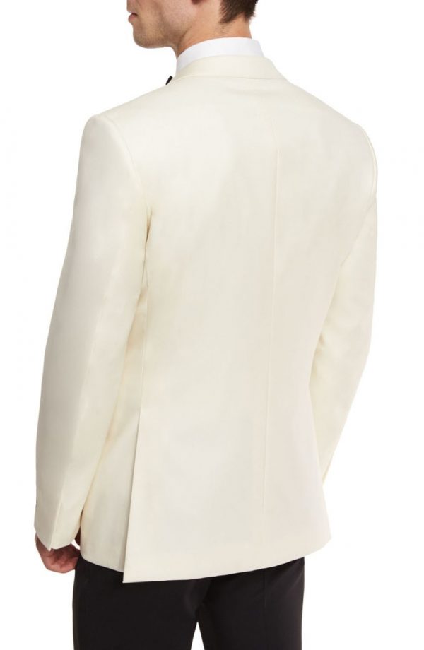 Off-white dinner jacket for men, full back view.