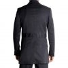 Never The Sinner suit tailored in a belted model with an off-centered vent. Full back view.