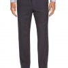 Mens 2 button solid navy wool suit pants full front view.