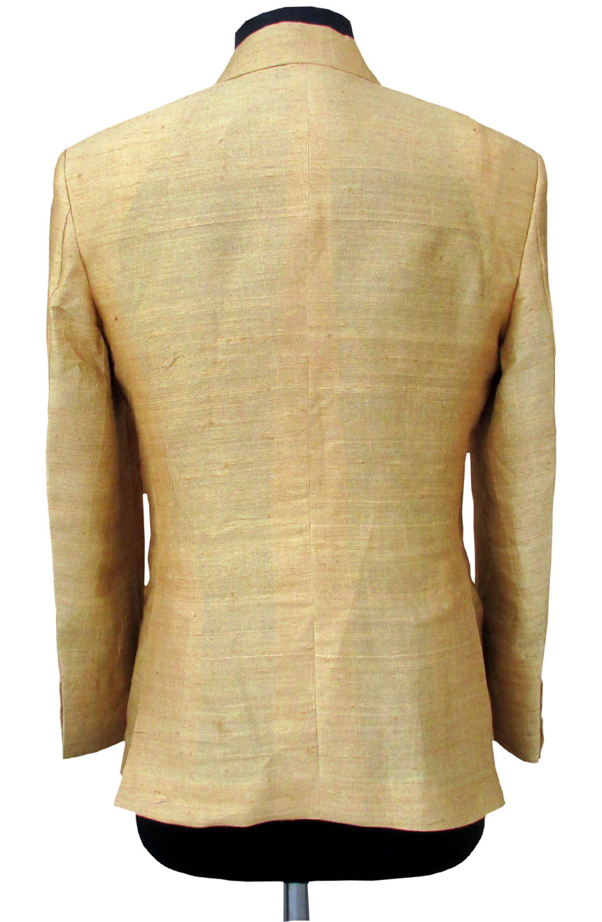 Mens silk blazer in 100% dupioni silk, full back view.