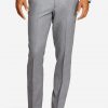 Mens grey flannel suit pants, a full front view.