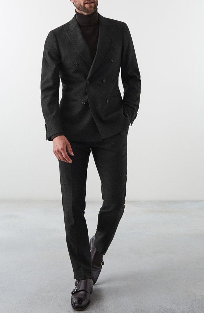 Men'S Black 4 Button Double Breasted Suits Slim Fit Suit New With Peak Lapels main image 0