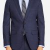 Mens navy wool flannel suit jacket full front view.