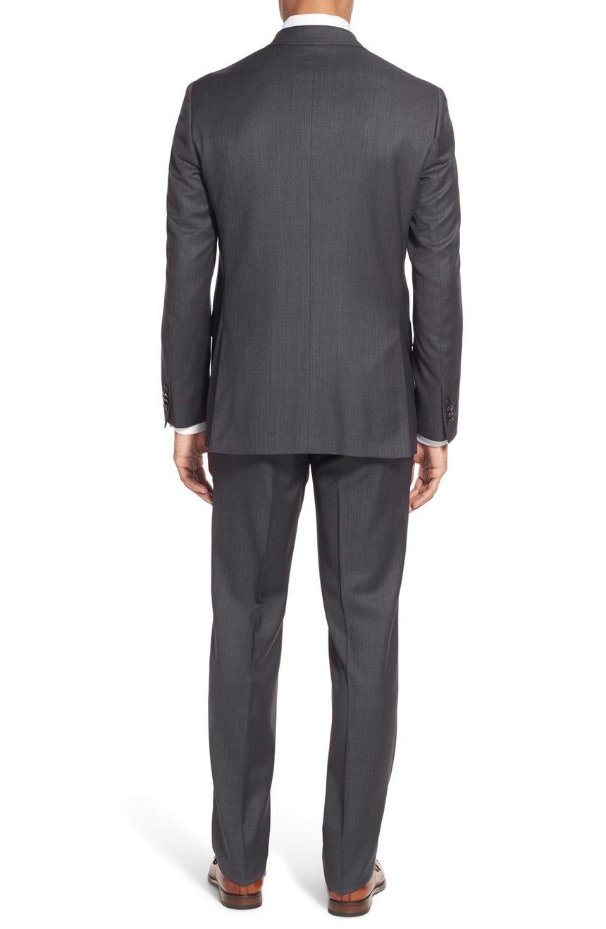Mens merino wool & cashmere blend suit full back view.