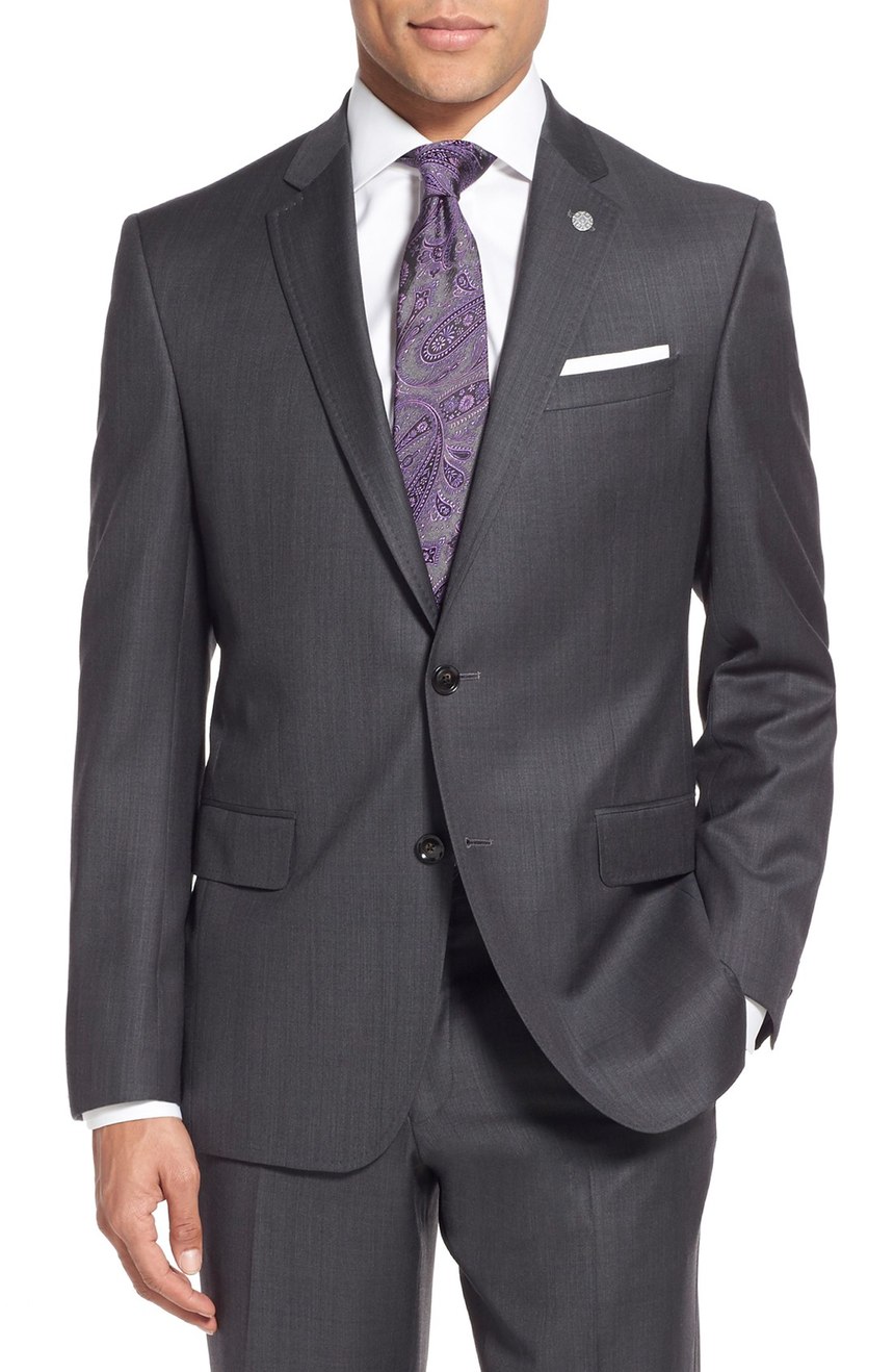 Mens merino wool & cashmere blend suit jacket full front view.