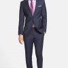 Mens mohair wool suit in navy. Full front view.