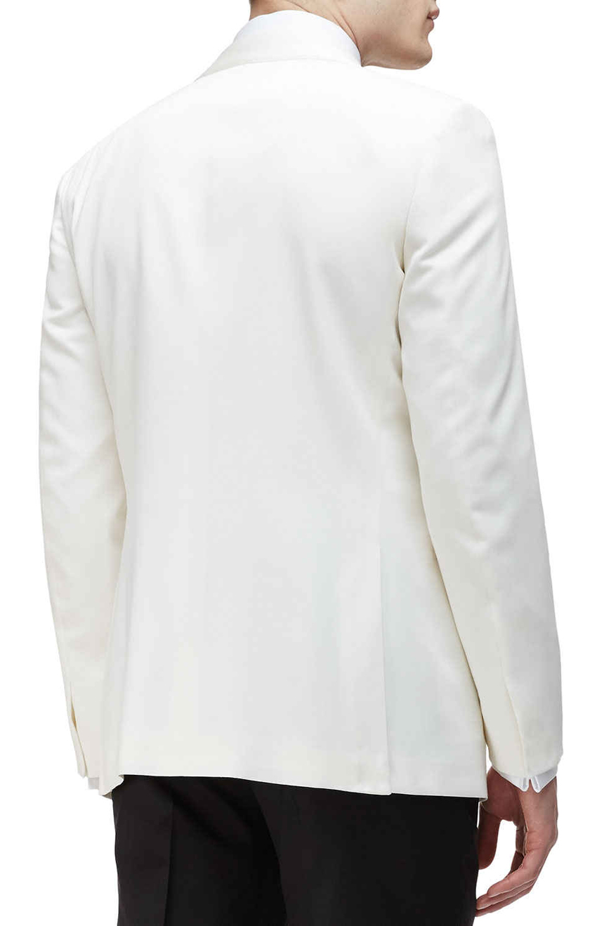 Shawl collar dinner jacket white for men full back view.