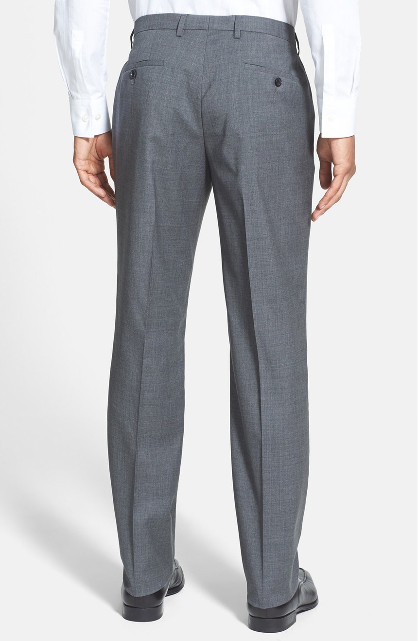 Flat front gray mohair pants trouser for men full back view