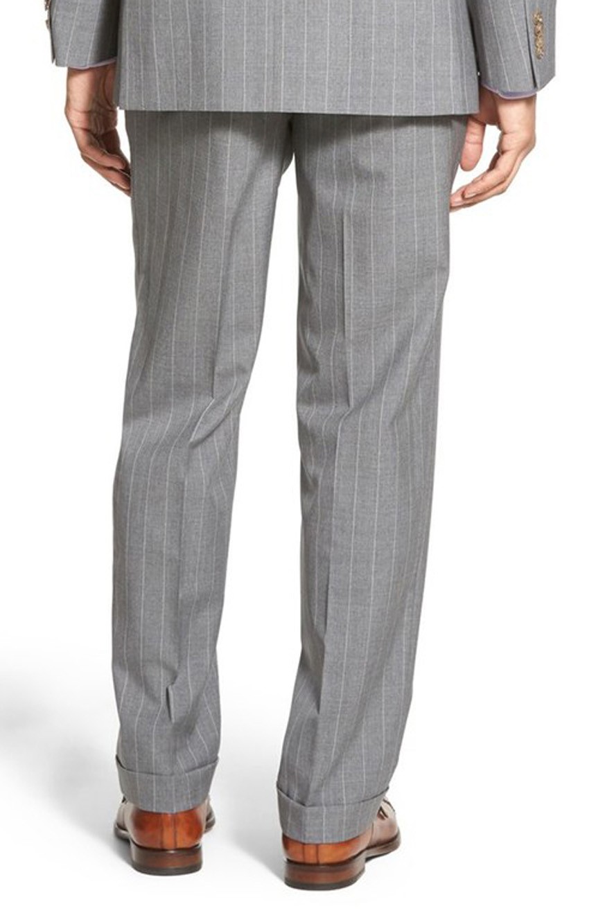 Gray pinstripe pants full back view