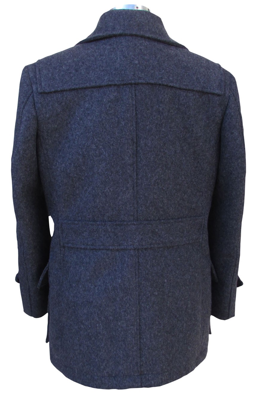 men's double breasted long peacoat full back view