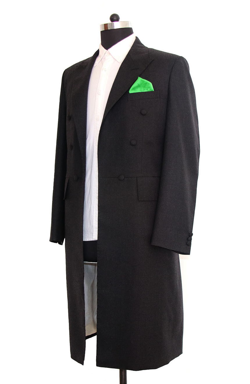 Western frock coat hand-tailored for modern men in modern style, full left view.