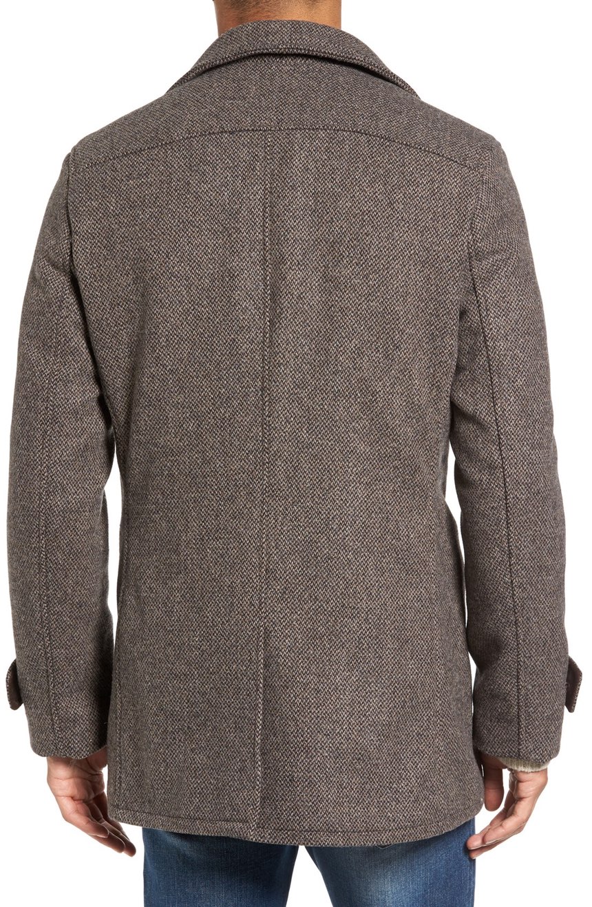 Herringbone Car Coat in Tweed Wool full back view