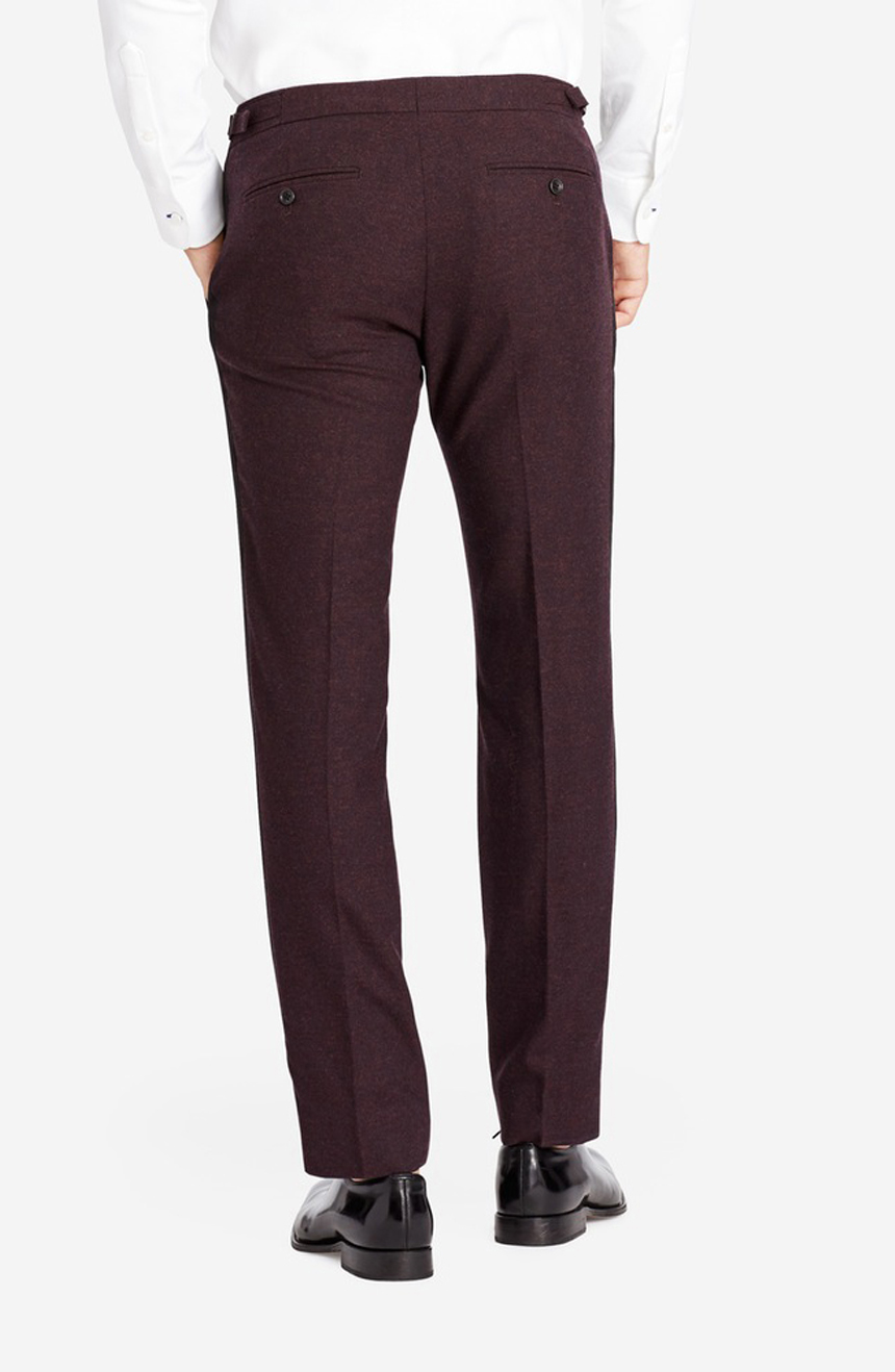 Flannel dress pants in a slim fit full back view.