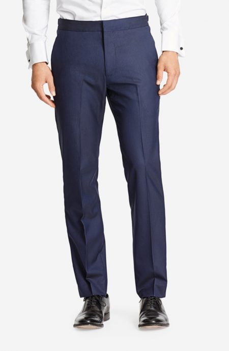 Navy blue tuxedo pants for dressing up daily.
