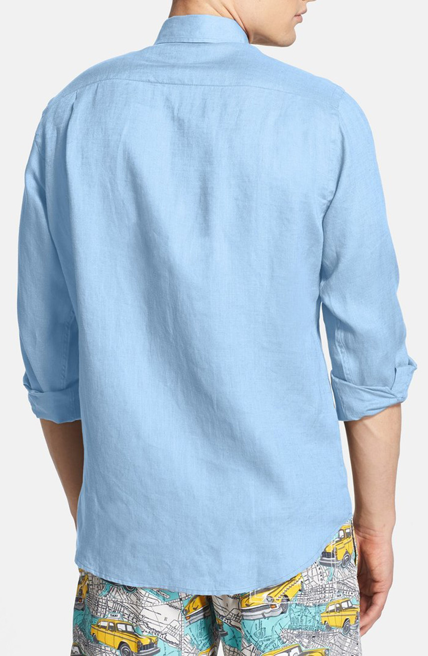 Men's linen shirts full back view.
