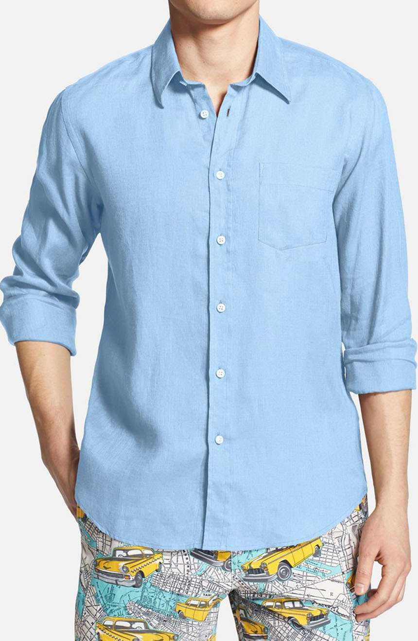 Essentials Mens Slim-Fit Short-Sleeve Linen Shirt 
