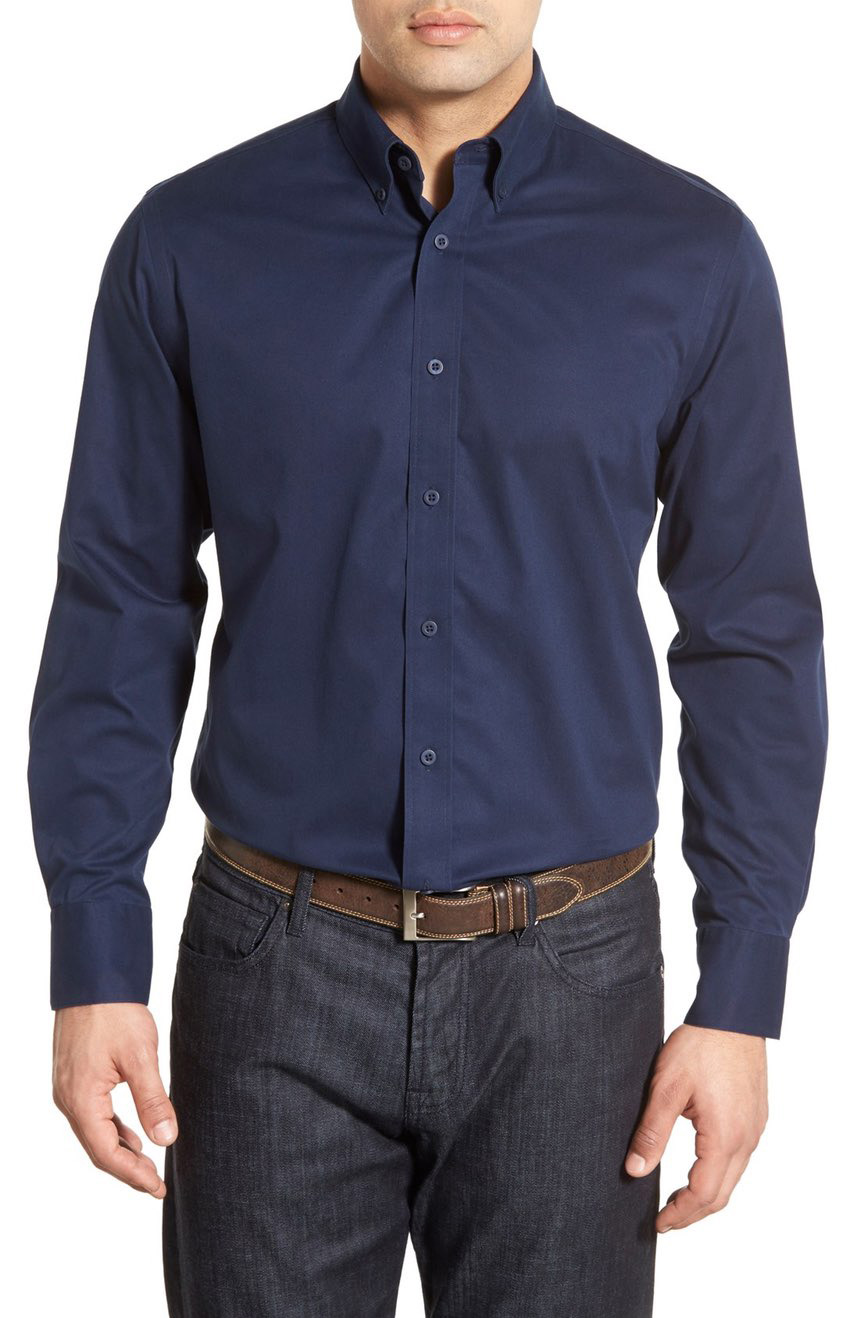 Button-down navy twill shirt for men.
