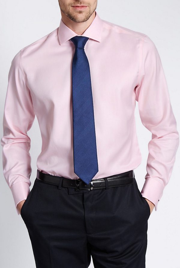 Pink oxford shirt.