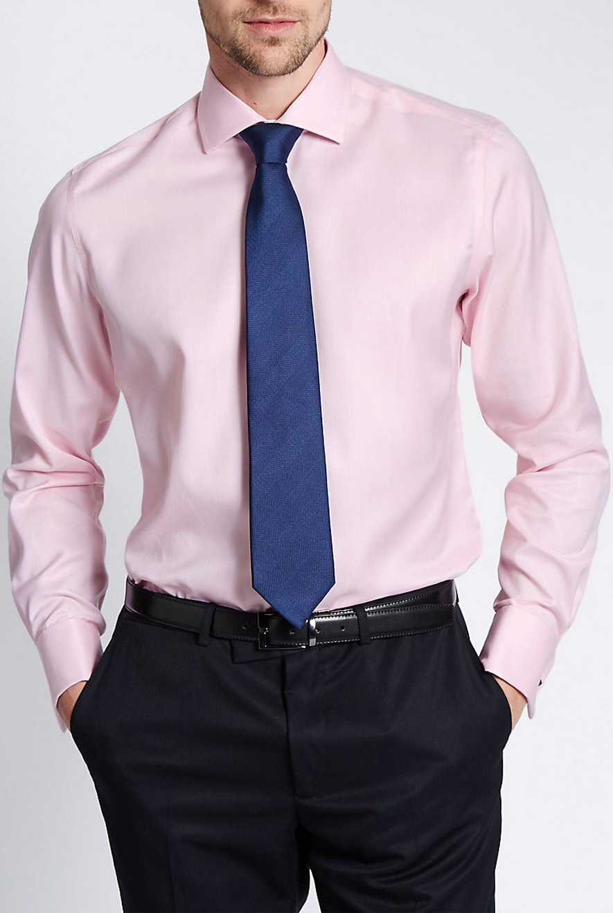 Pink Oxford shirt long sleeves as dress shirt with tail hem for better ...