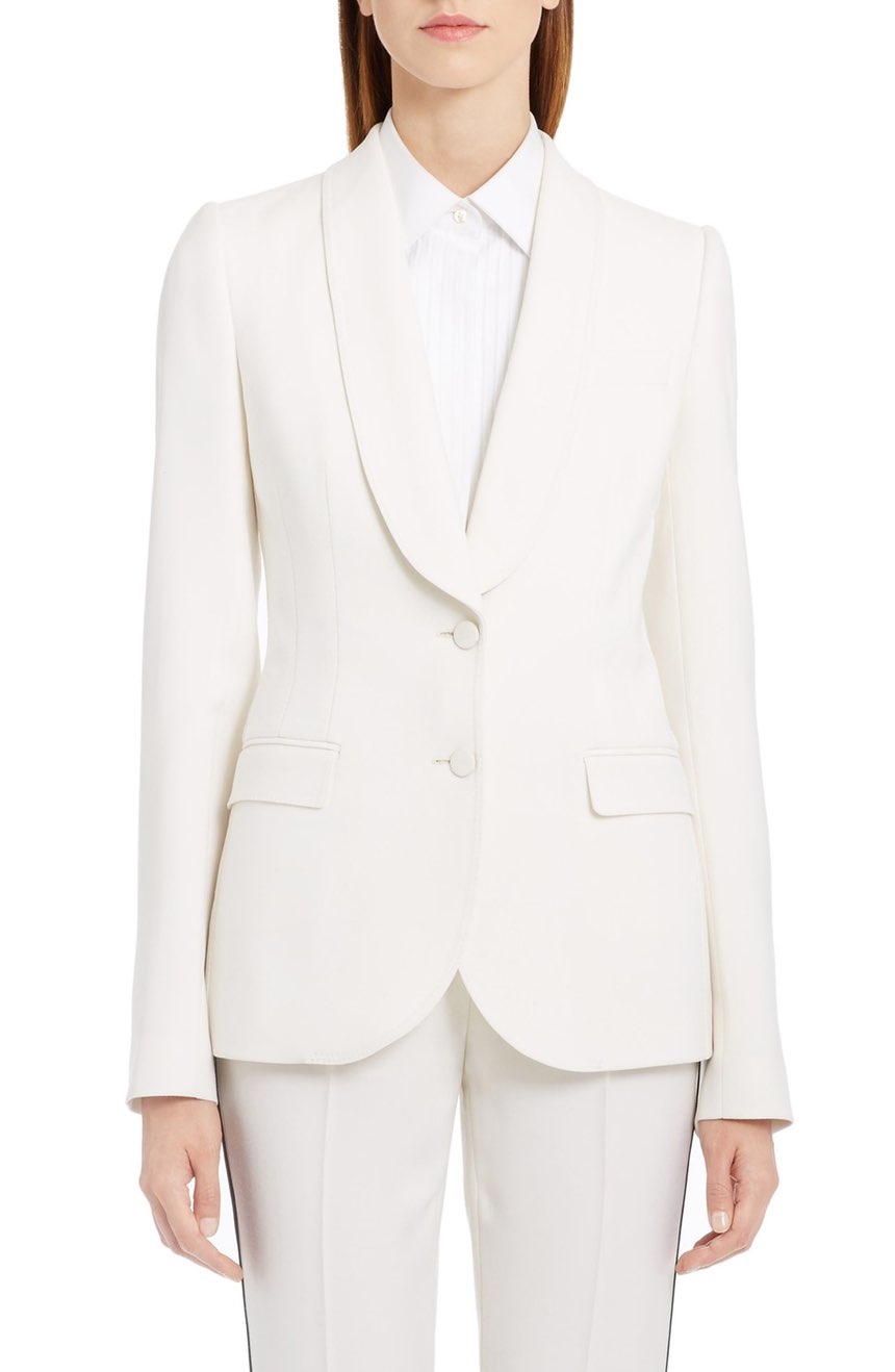 Female tuxedo suit for prom jacket view.