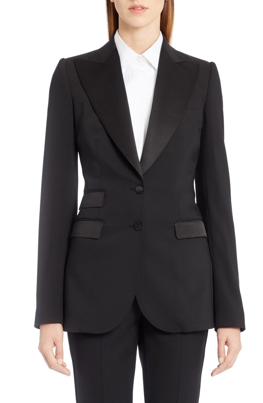 Jacket's view of mens inspired tuxedo for women.