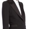 Side view of mens inspired tuxedo for women.