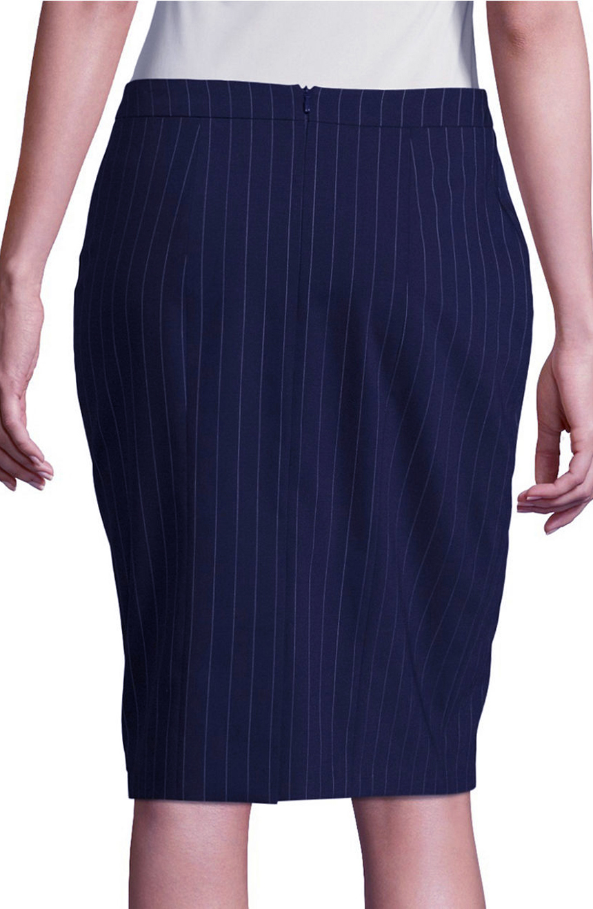 Navy blue striped skirt for women a full back view