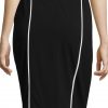 Womens black pencil skirt with white trim back view.