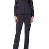 Womens business suit in pinstripe for a power look.