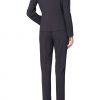 Womens business suit in pinstripe full back view.