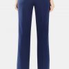 Womens navy blue boutique flare pants full back view.