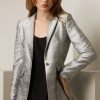 Womens silk jacket in dupioni silk with a center-back vent.