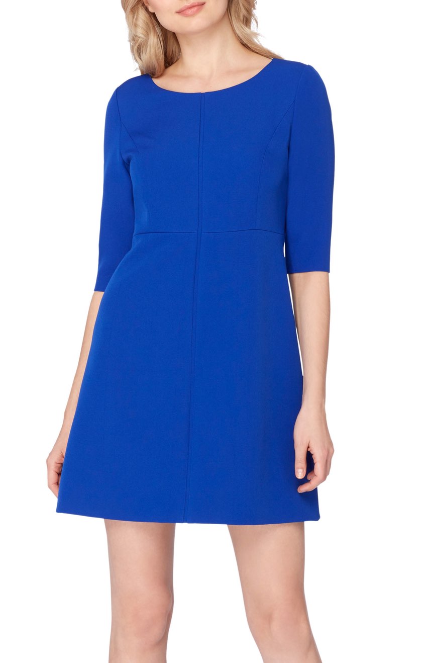 Cobalt blue mini dress with sleeves.
