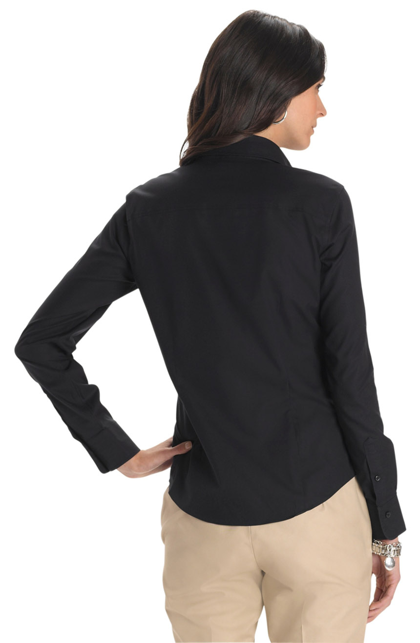 Womens black shirt with collar in cotton back view.
