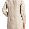 Womens single-breasted linen duster coat jacket unlined full back view.