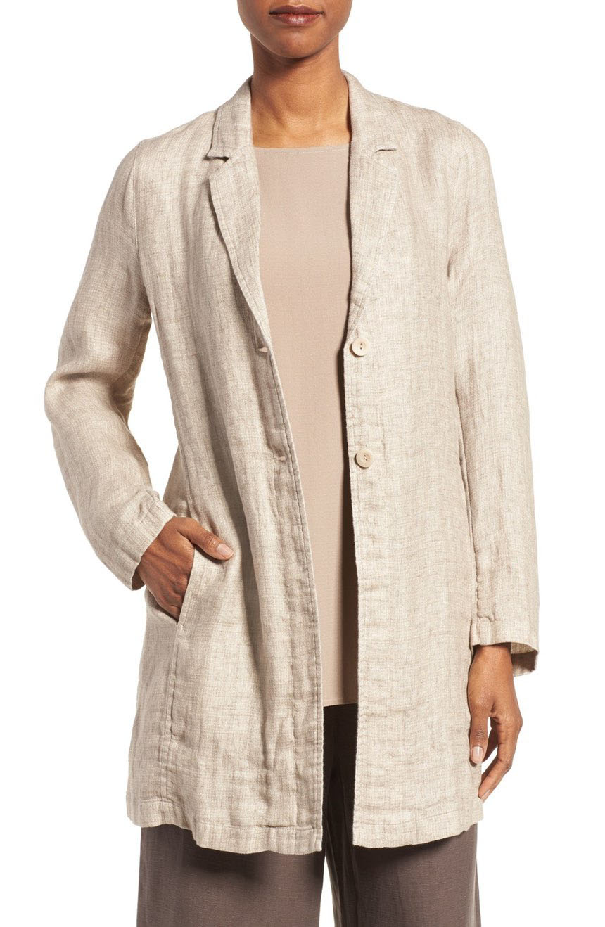 Womens single-breasted linen duster coat jacket unlined.