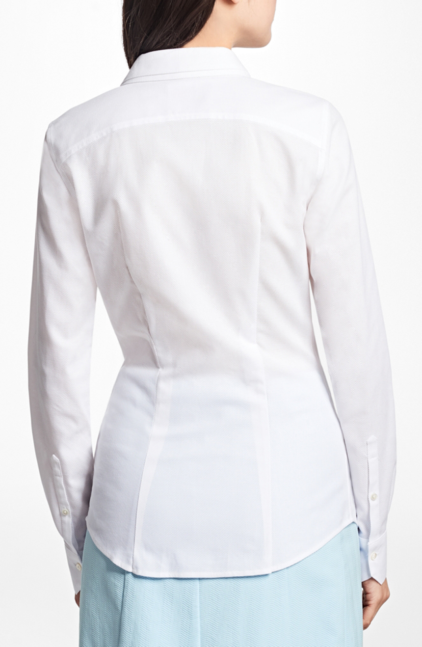 Womens tailored shirts with double collar back view.