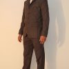 10th Doctor Who brown pinstripe suit full side view.