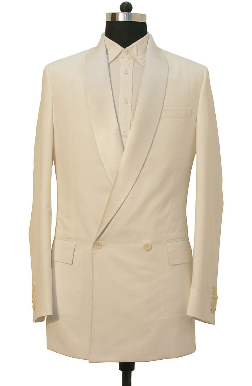 11th Doctor Who white pool party tuxedo jacket in double-breasted closure.