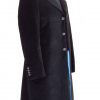 12th Doctor black velvet frock coat for Peter Capaldi cosplay, a full side view.