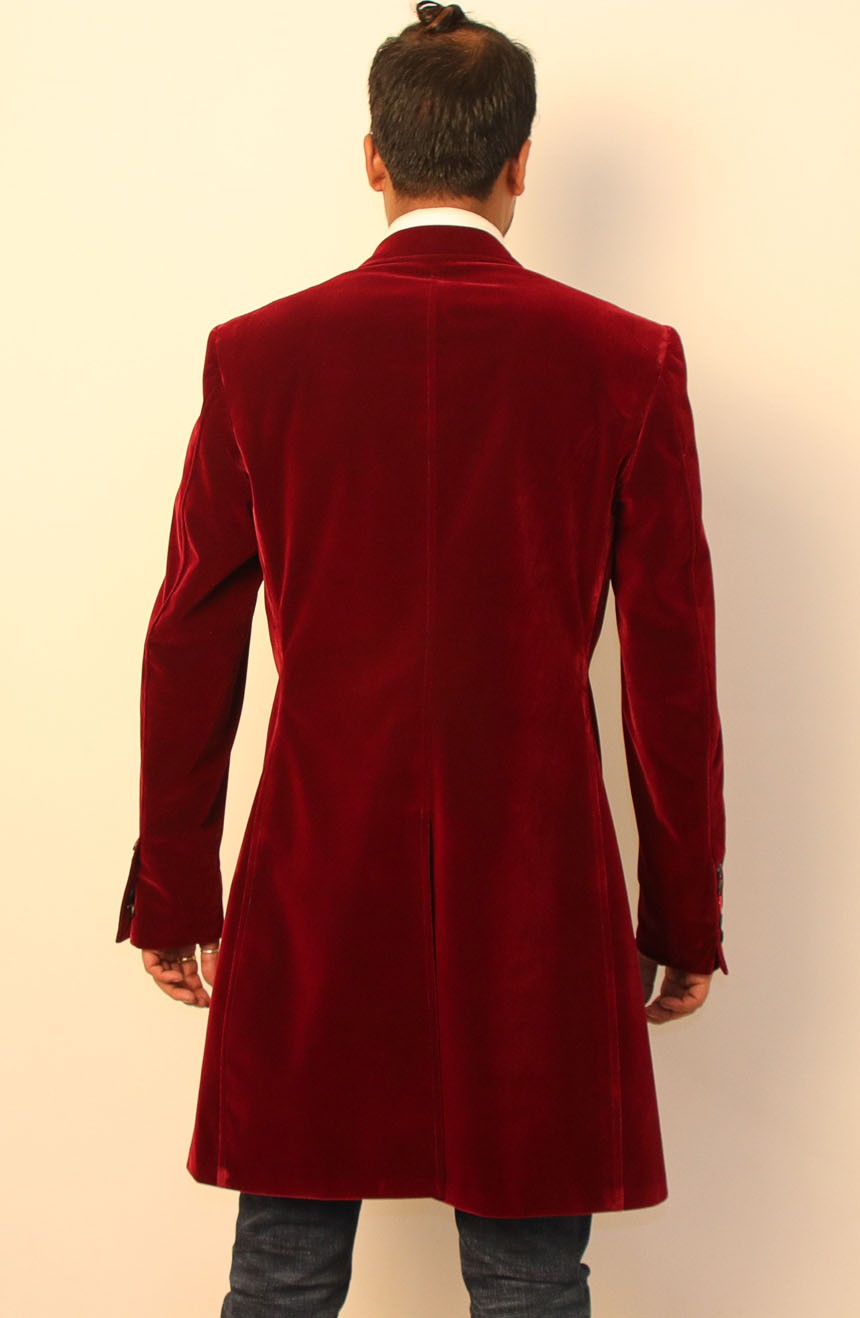 12th Doctor maroon red velvet coat full back view.