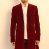 12th Doctor maroon red velvet coat full front view.
