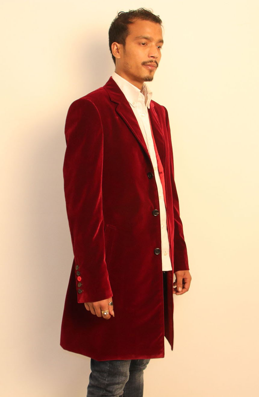 12th Doctor maroon red velvet coat.