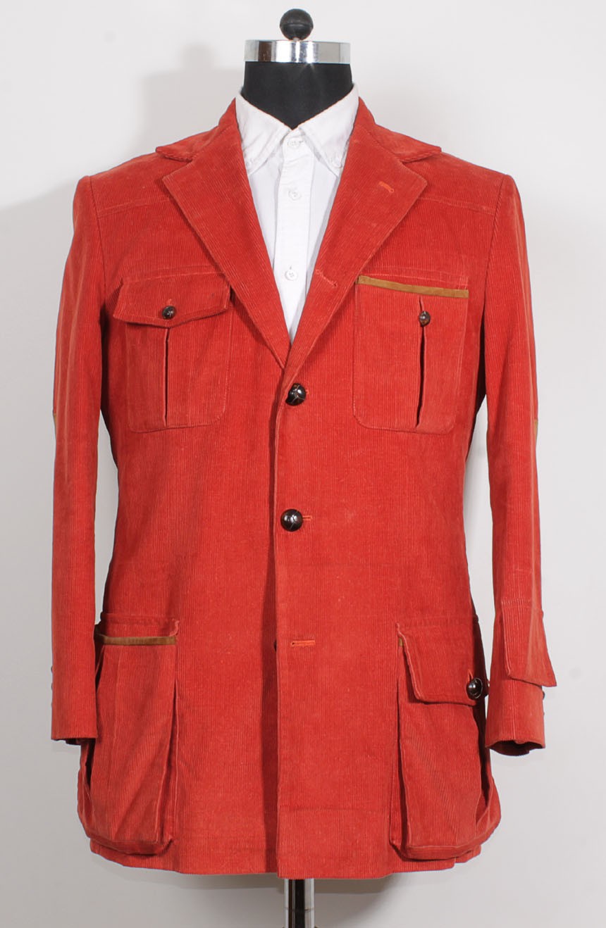 4th Doctor jacket in red corduroy for Tom Baker cosplay, full front view.