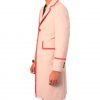 5th Doctor cosplay beige frock coat with red piping details, a full side view.