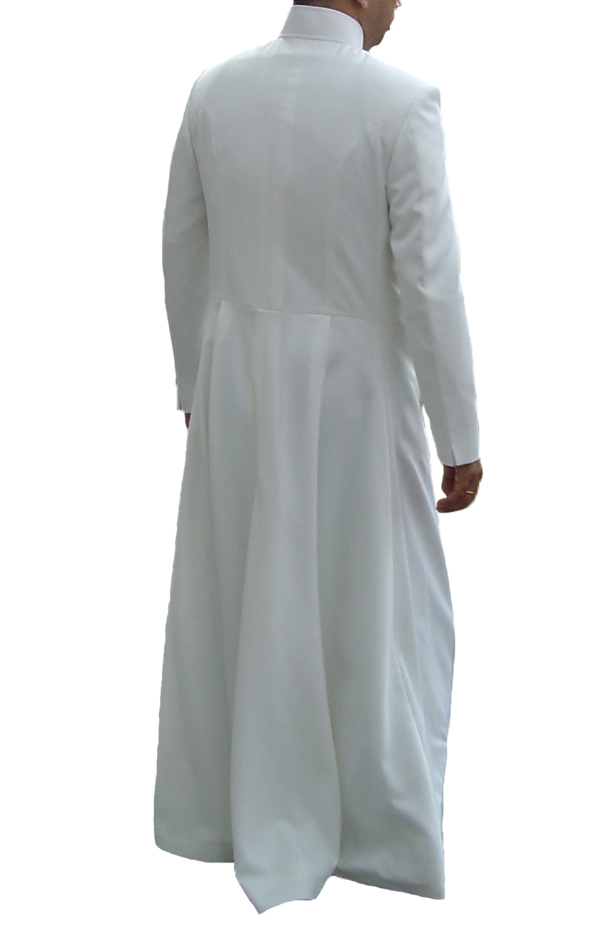 White long coat Neo style inspired by The Matrix Reloaded, a full back view.