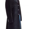 Womens 12th Doctor Who black velvet frock coat side view.