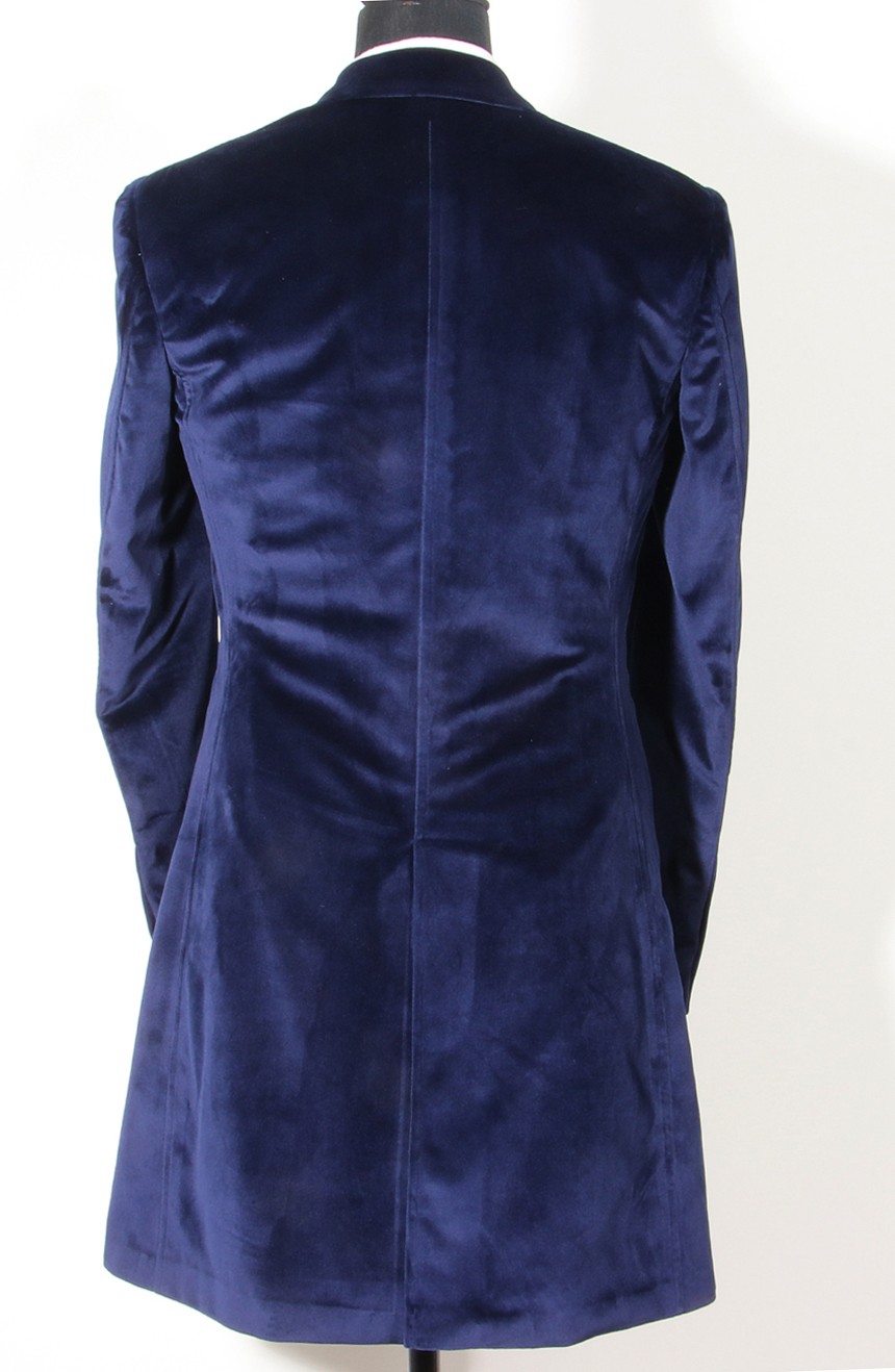 Womens navy velvet coat replica from the 12th Doctor Who - full back view.