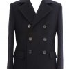 Womens double-breasted short peacoat lapel view in Quantum of Solace style.